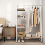 Tangkula Garment Rack with Shelves, Clothes Rack with 5 Shelves & Hanging Bar, Open Wardrobe for Hanging Clothes and Storage, Free Standing Closet Organizer, Clothing Rack for Bedroom Entryway