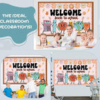 Pajean Welcome Back to School Bulletin Board Set Hippie Retro Classroom Decorations Cute Stationery Apple Cutouts with Groovy Daisy Borders for First Day of School Library Decor Office Supplies