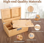 Large Bamboo Storage Box with Lock, Removable Tray, Glass Jars & Accessories, Elegant Wooden Household Organizer, Home Decor Gift Set