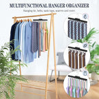 Tie Rack Hanger for Closet Fitnice Upgraded Non Slip Tie Holder Organizer Space Saving with 20 Foldable Hooks Wooden Belt Hanger for Tank Tops Bras Cami Scarves,Black