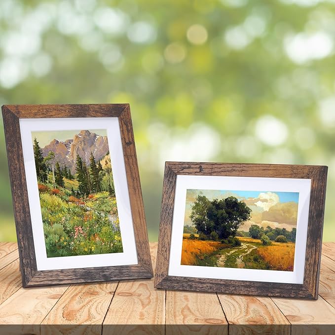Lyeasw 4x6 Picture Frame 15 Pack, Rustic Brown Bulk Photo Frames 5 x 7 Matted to 4 x 6 Pictures, Display 4x6 with Mat or 5x7 without Mat, for Wall or Tabletop