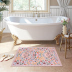 Moynesa Floral Pink Washable Rug, 2x3 Boho Bathroom Rugs Non Slip Soft Bedroom Accent Mat Ultra Thin Flower Small Indoor Door Mat for Entryway Kitchen Bedside, Pink