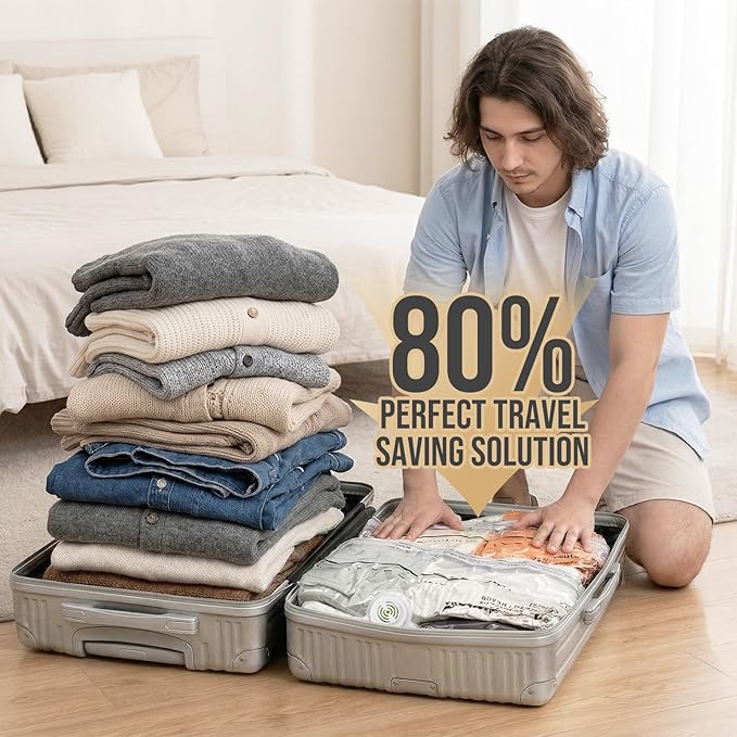 TAILI Cube Vacuum Storage Bags 4 pack, Medium Size (25x19x11 inch), Vacuum Seal Bags for Clothing, Travel Compression Packing for Clothes, Blankets, Baby Clothes, Travel Accessories