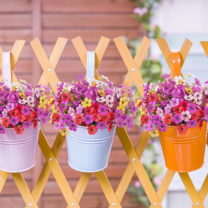 16 Pcs Artificial Fake Flowers for Outdoor Spring Decoration, Faux Silk Flowers No Fade Uv Resistant Daisy Flower Plants for Outdoor Planters Garden Yard Porch Patio Balcony Pathway Decor (Mix)