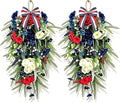 2 Pack 21'' Patriotic 4th of July Teardrop Swag Wreaths Independence Day Patriotic Floral Swag with Artificial Flowers and Fern Leaves Hanging Wreath for Double Front Doors Porch Window Wall Farmhouse