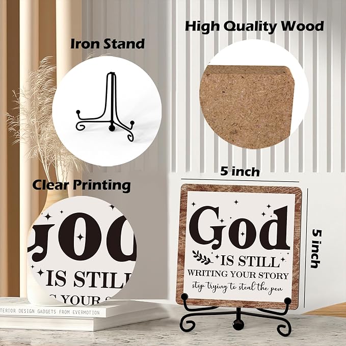 Home Decor, Farmhouse Shelf Decor For Living Room, Boho Aesthetic Table Decorations, Christian Gifts For Women Men, Entryway Tv Stand Fireplace Mantle Coffee Table Decoration (story-04)