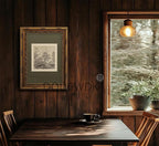 Vintage Gold Framed Wall Art Tree Forest Landscape Painting Canvas Prints Green Gray Tree Natural Sketch Picture Rustic Farmhouse Poster Artwork for Living Room Bedroom Bathroom, 12x16in
