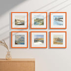 Vittanly 12x12 Picture Frames Set of 9, Shatter Resistant Plexiglass, Display 8x8 Pictures with Mat or 12x12 without Mat, Photo Frames for Wall Mount, Engineered Wood, Orange