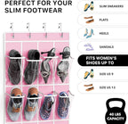 Simple Houseware 24 Pockets - Crystal Clear Over The Door Hanging Shoe Organizer, Pink (64'' x 19'')
