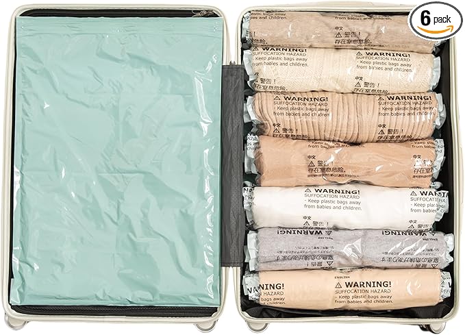 Vacuum Storage Bags for Clothing - NeatNest 6 Pack Roll-Up, 40×60cm (15.7"×23.6"), No Vacuum Needed, Compression Packing Bags for Clothes, Carry-On Luggage, Camping, and Travel