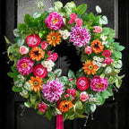 Spring Summer Wreaths for Front Door 24 Inch with Dahlia, Peony & Daisy Spring Wreaths for Front Door Outside Summer Door Wreath for Entryway, Porch & Home Décor Outdoor Summer Wreath