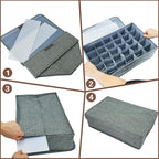 PINGMIC Gray Sock Organizer Divider 1 Pack with Lid - 30 Cell Foldable Closet Storage, Tie Organizer For Men Boxes for Socks, Ties, Belts