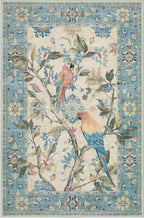 Lahome Botanical Birds 5x7 Washable Blue Living Room Rugs, Soft Non Slip Dining Room Rugs for Under Table, Boho Vintage Indoor Floor Carpet for Bedroom Home Office (5x7ft,Blue)