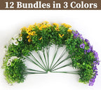 12 Bundles Artificial Fake Pansy Flowers for Outdoor - Yellow, White & Purple Faux Pansies Flowers, Fake Flowers for Outdoor Planters, Porch, Garden, Window Boxes, and Home Decoration