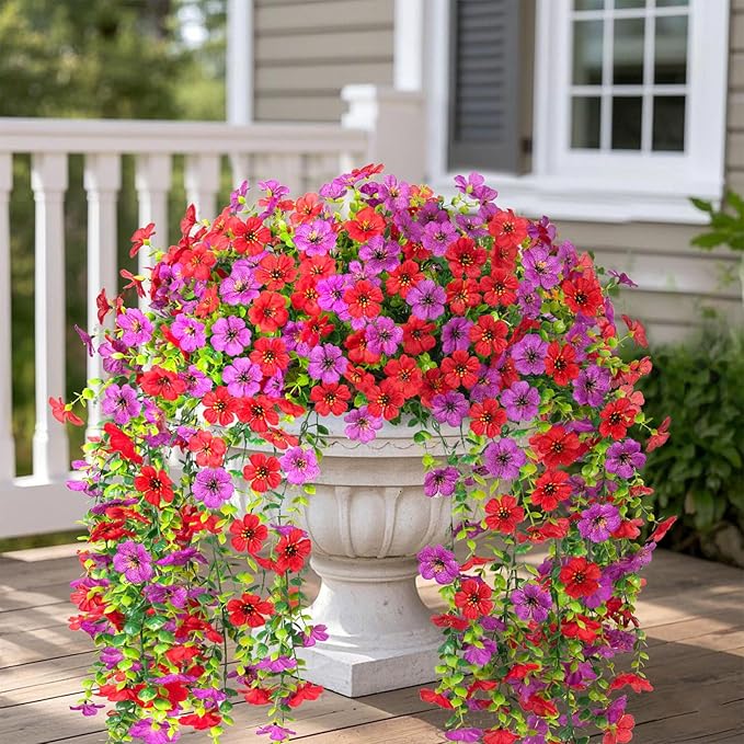 2PCS Artificial Hanging Flowers, 132 Violet and Eucalyptus Vines Fake Hanging Plants for Wall Home Room Garden Artificial Flowers for Decoration
