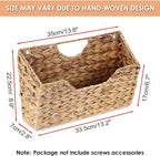 BTSKY Woven Hanging Magazine Holder, Water Hyacinth Magazine Basket, Wall Mounted Storage Basket for Books & Files, Wall File Organizer Magazine Rack with Handle for Home & Office - 13.2x2.8x8.9 Inch