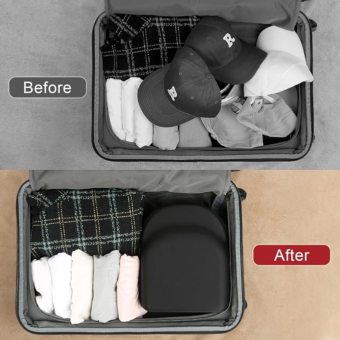 Hard Baseball Hat Case with 6pcs Hat Hooks, Hat Carrier Travel Case with Adjustable Shoulder Strap, Hat Cap Case for 6 Baseball Caps - Perfect for Traveling (Black)