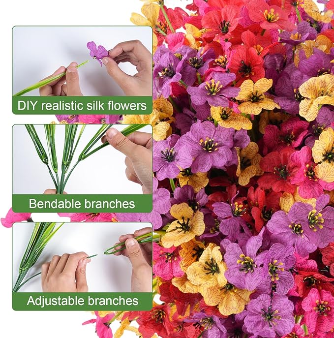24 Bundles Artificial Flowers for Outdoor Faux Plants for Spring Summer Decoration, UV Resistant Realistic Silk Plastic Fake Flowers Garden Porch Patio Balcony Yard Front Home Decor