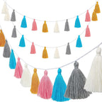 WILLBOND 4 Pieces Valentine's Day Tassel Garland for Classroom Wall Decor Boho Pastel Garland Cotton Tassel Banners for Party School(3.1 Inch,Yellow, Gray, Blue, Pink, White)