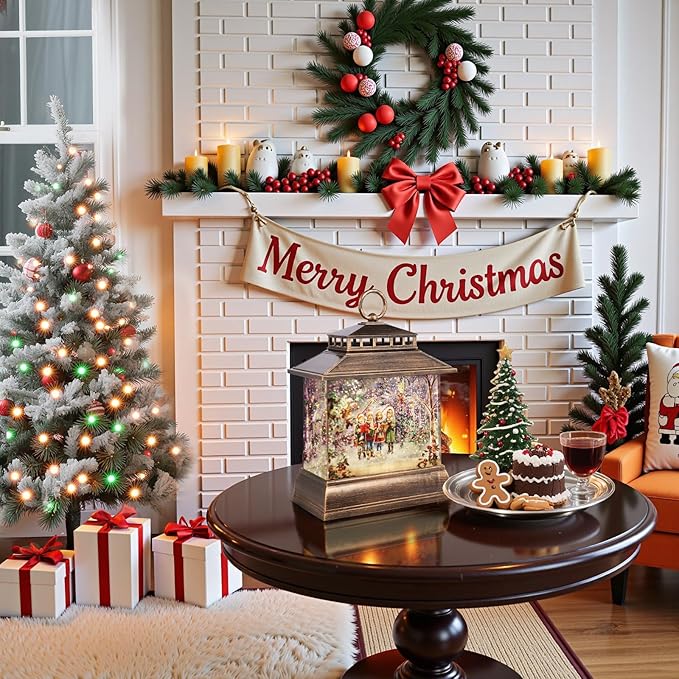 Christmas Snow Globe Lantern Water Glittering Lantern with 8 Songs & 6H Timer Romote Control Christmas Snow Globes USB & Battery Operated for Christmas Festival Decorations Gifts (Christmas Carol)
