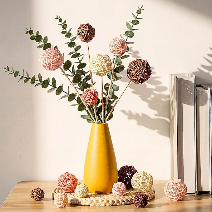 Patelai 36 Pcs Wicker Rattan Balls Decorative Balls for Vase Centerpiece Bowls Orbs Filler for Home Decor,4 Sizes(Boho,2.4'',2'',1.6'',1.2'')