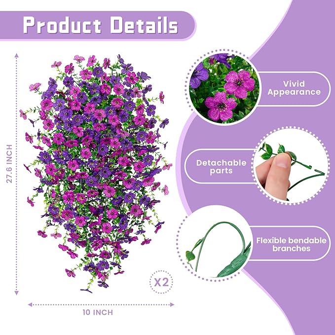 Fake Artificial Hanging Flowers for Outdoor Spring Decor 2PCS Faux Silk Flowers Plants for Outdoor Outside Planter UV Resistant Daisy for Porch Front Door Patio Balcony Yard Decor