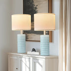 Reaketon Table Lamps for Living Room Set of 2, Ceramic Table Lamps for Bedroom, 20" Modern Lamps for Night Stands, Blue