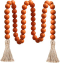 Meplait 39in Wood Bead Garland Farmhouse with Tassels,Versatile Prayer Beads Boho Chic Wall Hanging Home Decor (Orange)