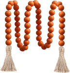 Meplait 39in Wood Bead Garland Farmhouse with Tassels,Versatile Prayer Beads Boho Chic Wall Hanging Home Decor (Orange)