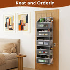 5-Tier Over The Door Storage Organizer with 10 Side Mesh Pockets, 48 lbs Load Capacity, 3 Hooks Design, Door Hanging Organizer with Clear Windows for Bathroom, Bedroom, Nursery, Kitchen-Grey