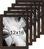 KTKDE 12x16 Picture Frame Set of 5,Walnut Wooden frames, Vertical & Horizontal Wall Hanging for Wall Display,Studio Gallery Photo Frame for Photos, Posters & Art Prints