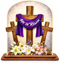 KATINAT He Is Risen Easter Decor Wooden Plaque – Christian Resurrection Cross Table Sign with Purple Cloth, Religious Easter Decoration for Home, Church, Christian Gift, Resurrection Sunday Decor