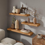 Marsmiles 36 inch Floating Shelves for Wall Solid Elm Wood Shelves|Rustic Wall Mounted Shelves with Heavy-Duty Invisible Bracket for Bathroom Living Room Kitchen|Rounded Edge Design|Natural, 2 Pack