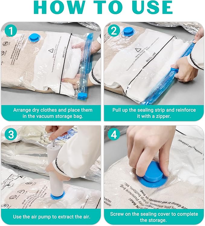 10 Pack Large Space Saver Vacuum Storage Bags Large Seal Bags for Bedding Compression Bags for Travel Comforters Blankets Bedding Pillows Luggage Hand Pump Included