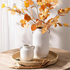 Ceramic Flower Vase Home Decor - 6 Inch Farmhouse Rustic White Table Vases with Handle Living Room Decoration Decorative Vintage Pottery for Kitchen Shelf Coffee Dining Desk Bookshelf Fireplace