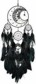 Large Dream Catchers, Handmade Woven Moon Healing Crystal Stone Dream Catcher Wall Hanging Ornament for Bedroom Living Room Wedding Party Decor, Festival Blessing Craft Gift (Black Moon)