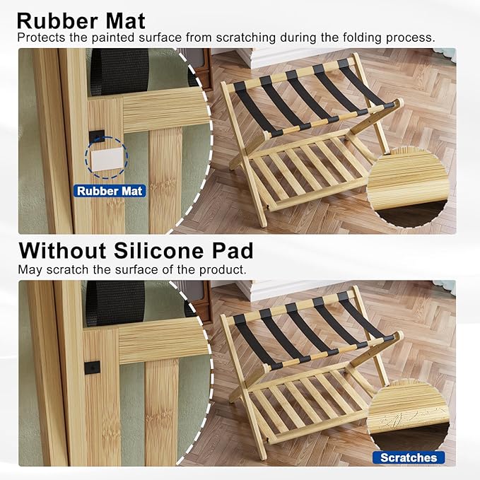 Smuxee Fully Assembled Luggage Rack Pack of 2, Upgraded Bamboo Foldable Suitcase Stand with 5 Nylon Straps, Luggage Holder with Shelf for Guest Room Bedroom Hotel