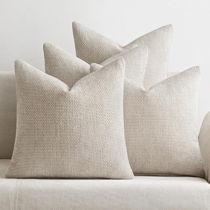 MIULEE Pack of 4 Couch Throw Pillow Covers 22x22 Inch Cream Soft Decorative Chenille Pillow Covers Farmhouse Accent Cushion Covers for Boho Spring Home Decor Sofa Bedroom Living Room