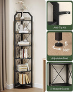 CHOEZON 6-Tier Corner Shelf, Industrial Corner Bookshelf, 71.2" Display Storage Stand, Plant Stand Display Shelf, Tall Bookcase for Bedroom, Living Room, Home Office, Black TCJ11BB