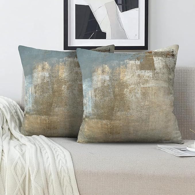 Grey and Beige Abstract Art Artwork Pillow Cover, Gallery Modern Decorative Throw Pillows Cushion Cover for Bedroom Sofa Living Room 16 x 16 Inch Set of 2