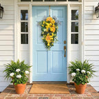 24 Inch Pre-Lit Lemon Swag for Front Door with 10 LED Lights Artificial Spring Summer Floral Teardrop Decoration with Striped Bow Yellow Peony for Spring Summer Farmhouse Decor Indoor Outdoor