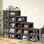 6 Pack Hat Organizer Box, Stackable Clear Baseball Caps Holder Box Containers with Magnetic Door for Hats Snapback Cap Storag, Hat Rack Display Case, Holds 8 Hats Each (Black)