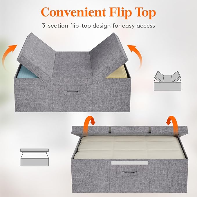 Lifewit 80L Under Bed Storage Containers, 9.8 Inch Tall Underbed Clothes Storage Organizer Bin with Sturdy Sidewalls, Bottom, 3 Lids, Deep Storage Drawer for Clothes, Shoes, Blankets, Pillows 3 Pack