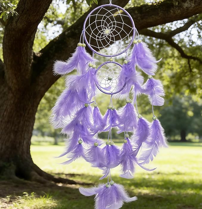 Purple Dream Catcher, Dreamcatcher for Girls,Handmade Feather Mobile Wall Decor Hanging for Girl Women Bedroom Dorm Room Decorations Home Ornament Birthday Festival Craft Gift