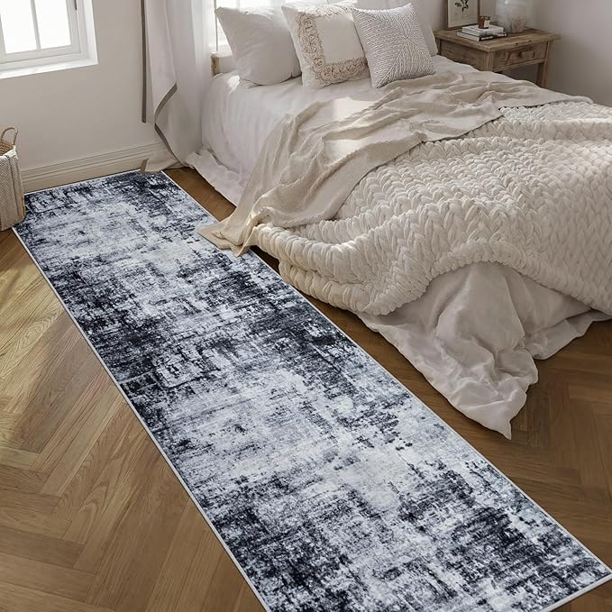 Washable Area Rug 3x14 Entryway Rug: Washable Modern Abstract Soft Thin Rug Indoor Floor No Slip Stain Resistant Carpet for Bedroom Dining Room Farmhouse Nursery Home Office - Dark Black