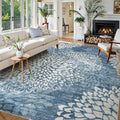 Dahlia Blue Washable Area Rugs 8x10, Low Pile Floral Bedroom Rug 8x10 Under Bed, Boho Soft Large Rug for Living Room, Non Slip Floor Carpet for Dining Room Office,Blue
