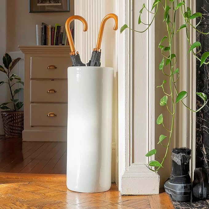 Red Lantern 24" Antique White Porcelain Umbrella Stand