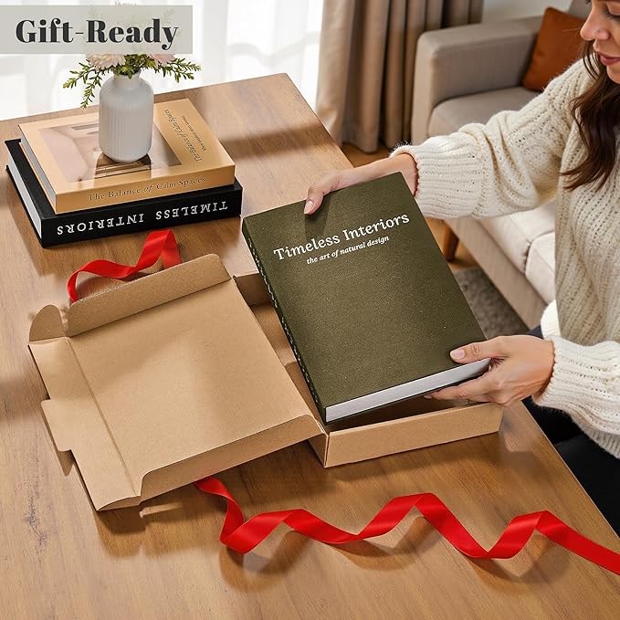 JARLINK Beautiful Decorative Books, Set of 3 Stackable Fake Books for Coffee Table, Shelf & Mantel Decor - Modern Home Decor W/Hidden Storage for Photos, Keepsakes & Living Room Styling, Olive Green