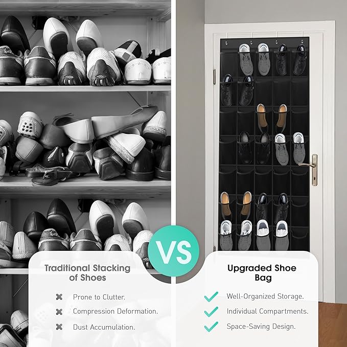 WVM Over The Door Shoe Organizer with 35 Breathable Mesh Pockets, Hanging Shoe Organizer for Door with 4 Metal Hooks, Large Capacity Closet Storage for Shoes, Accessories
