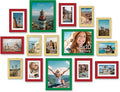 Vittanly 15 Pack Picture Frames Collage Wall Decor, Multi Sizes Including 3pcs 8x10, 6pcs 5x7 and 6pcs 4x6 Photo Frames, Gallery Frame Set for Wall or Tabletop Display, Green, Red and Gold